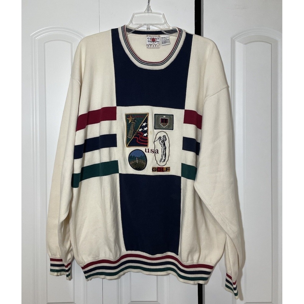 Vintage 90s Cotton Traders Golf Sweater 2 XL /T Colorful Preppy Fall Spring